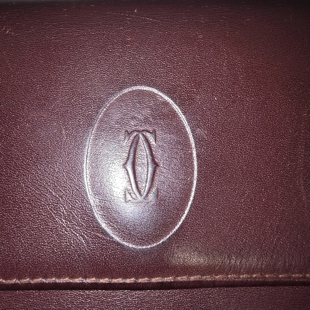 Authentic Vintage Large Cartier Burgundy Leather Wallet With Kisslock Coin Pouch